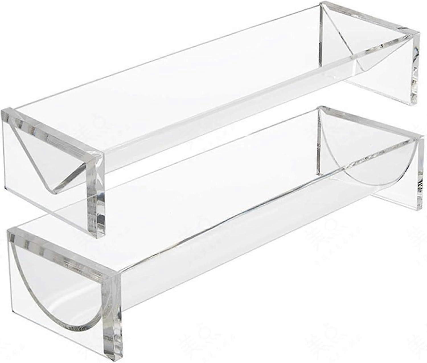 2Pcs Acrylic Serving Tray, 9x3in Rectangular Macaron Display Stand, U and V Shaped Biscuit Holder