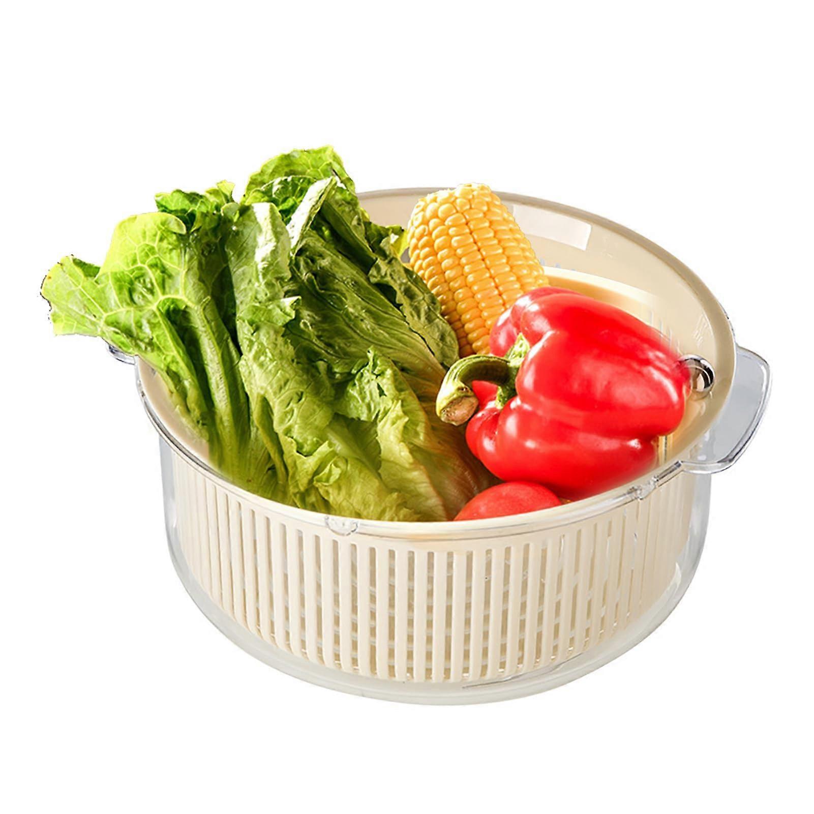 Fruit and Vegetable Strainer Double Layer Rotating Drain Basket Space Saving Kitchen Bowl White
