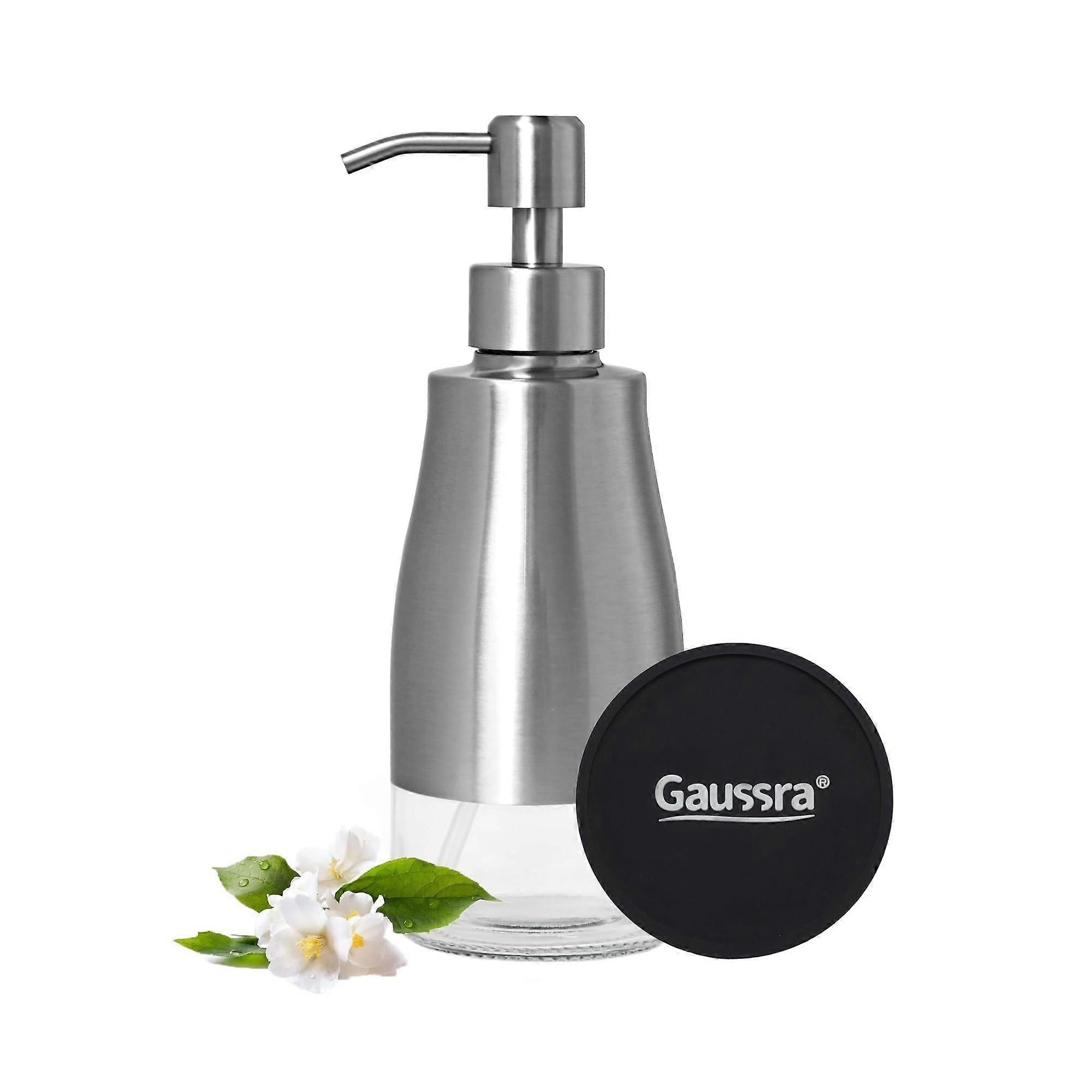 Brushed Nickel Soap Dispenser Rust Proof Refillable Glass Pump for Bathroom and Kitchen 11oz