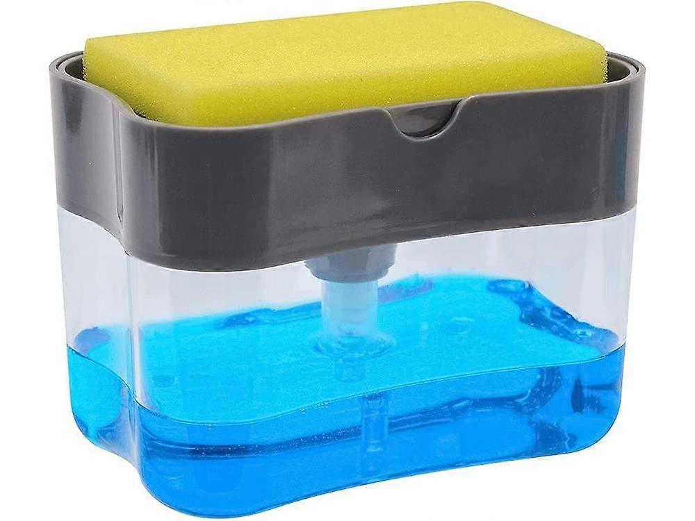 Soap Dispenser with Sponge Holder, Large Capacity Grey Transparent Pump for Kitchen Sink