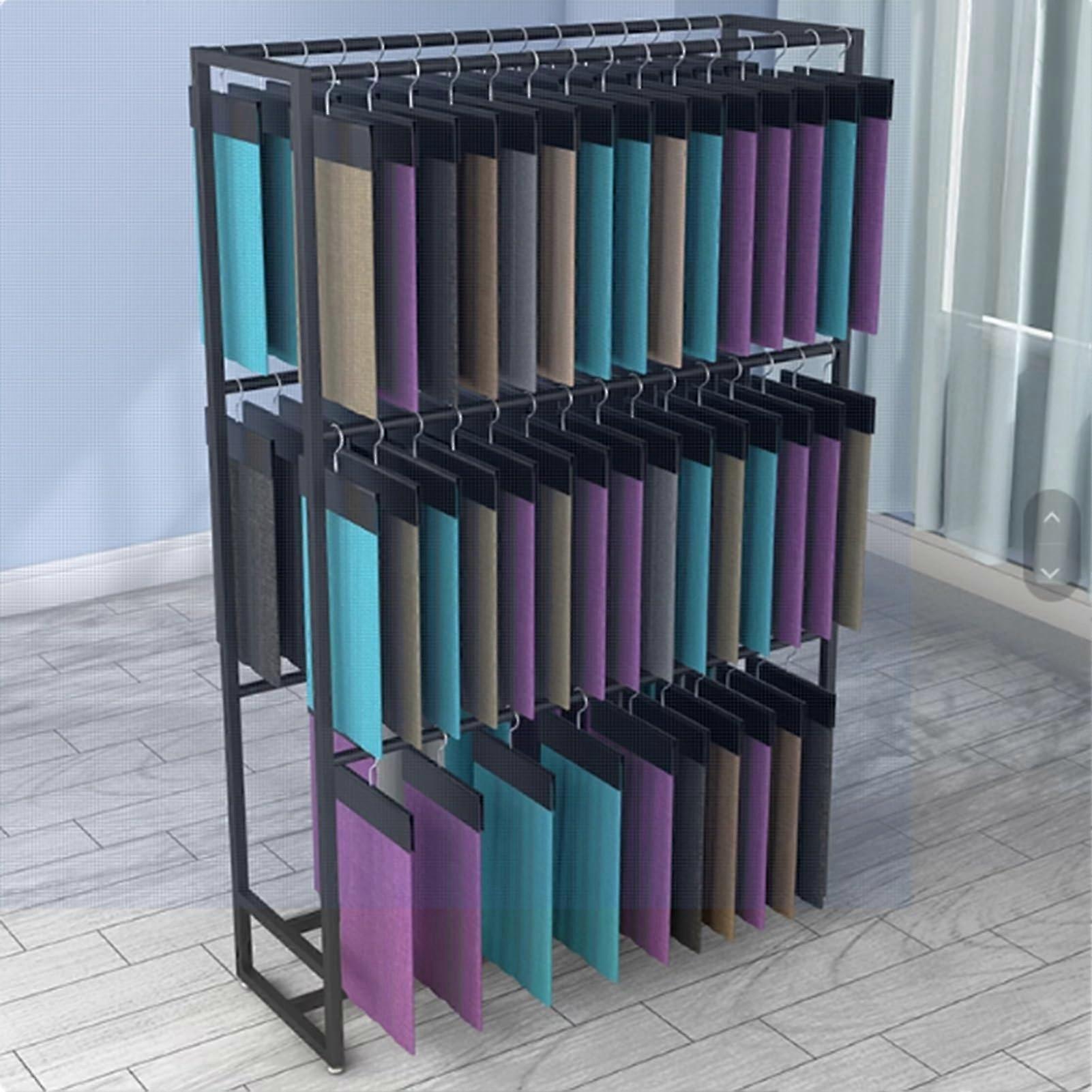 Adjustable DoubleTier Fabric Display Rack with Stable Feet for Quilts Blankets and Curtains