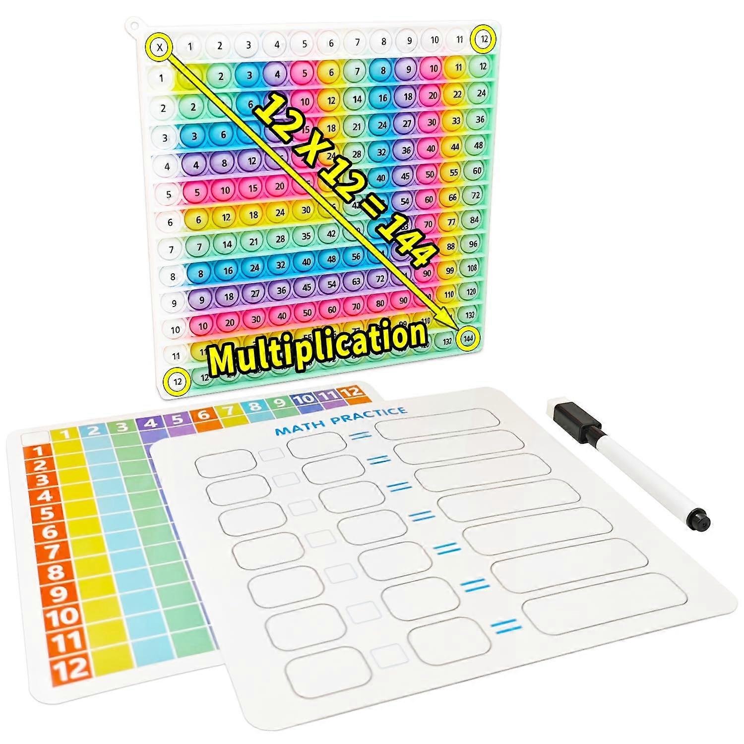 12x12 Multiplication Chart Fidget Learning Toy for Kids, Interactive Press Bubble Math Education