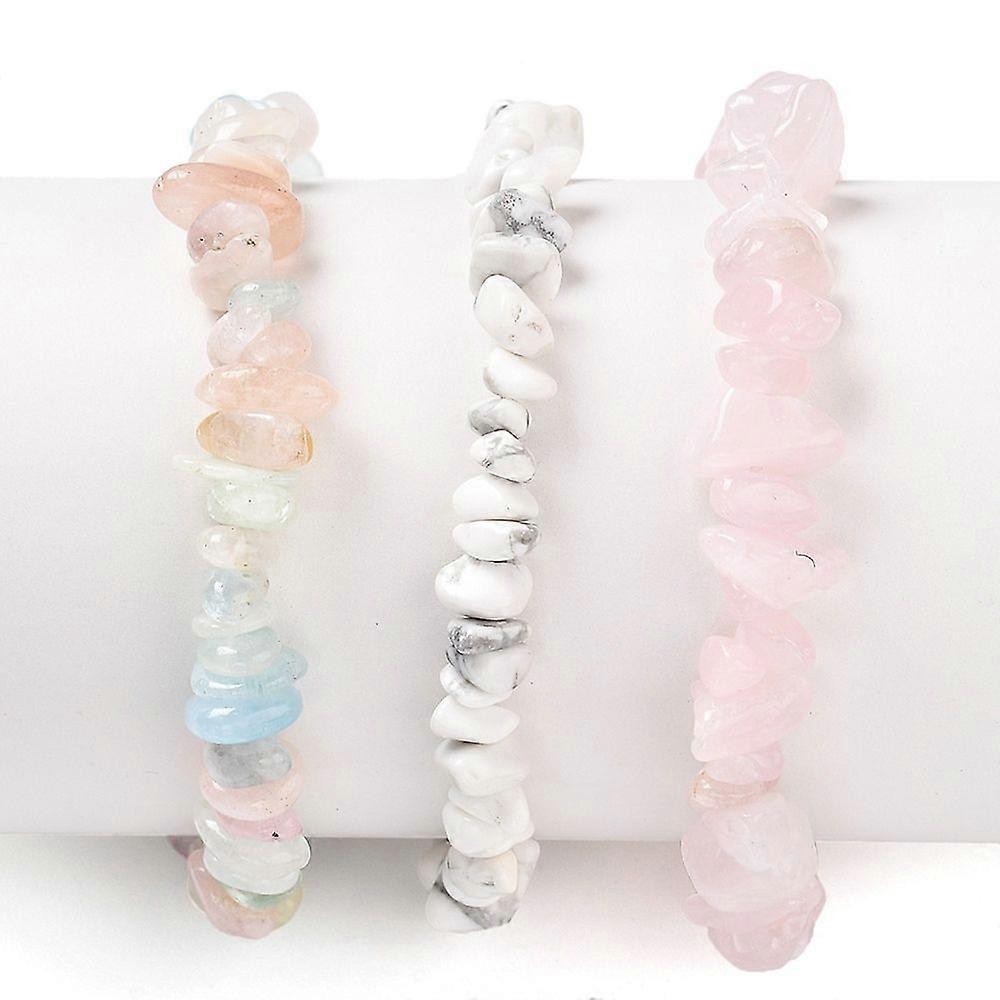 Chips Natural Rose Quartz Morganite Howlite Beaded Stretch Bracelets sets Stackable Bracelets Inner Diameter: 2-1/8 inch(5.5cm) 3pcs/set