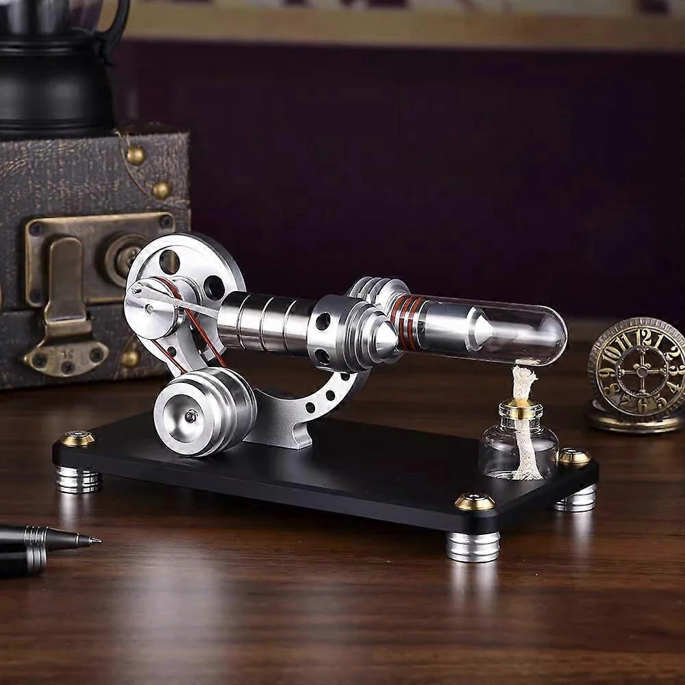 Stirling Engine Model with LED Generator HeattoElectricity Conversion Metal Cylinder Kit