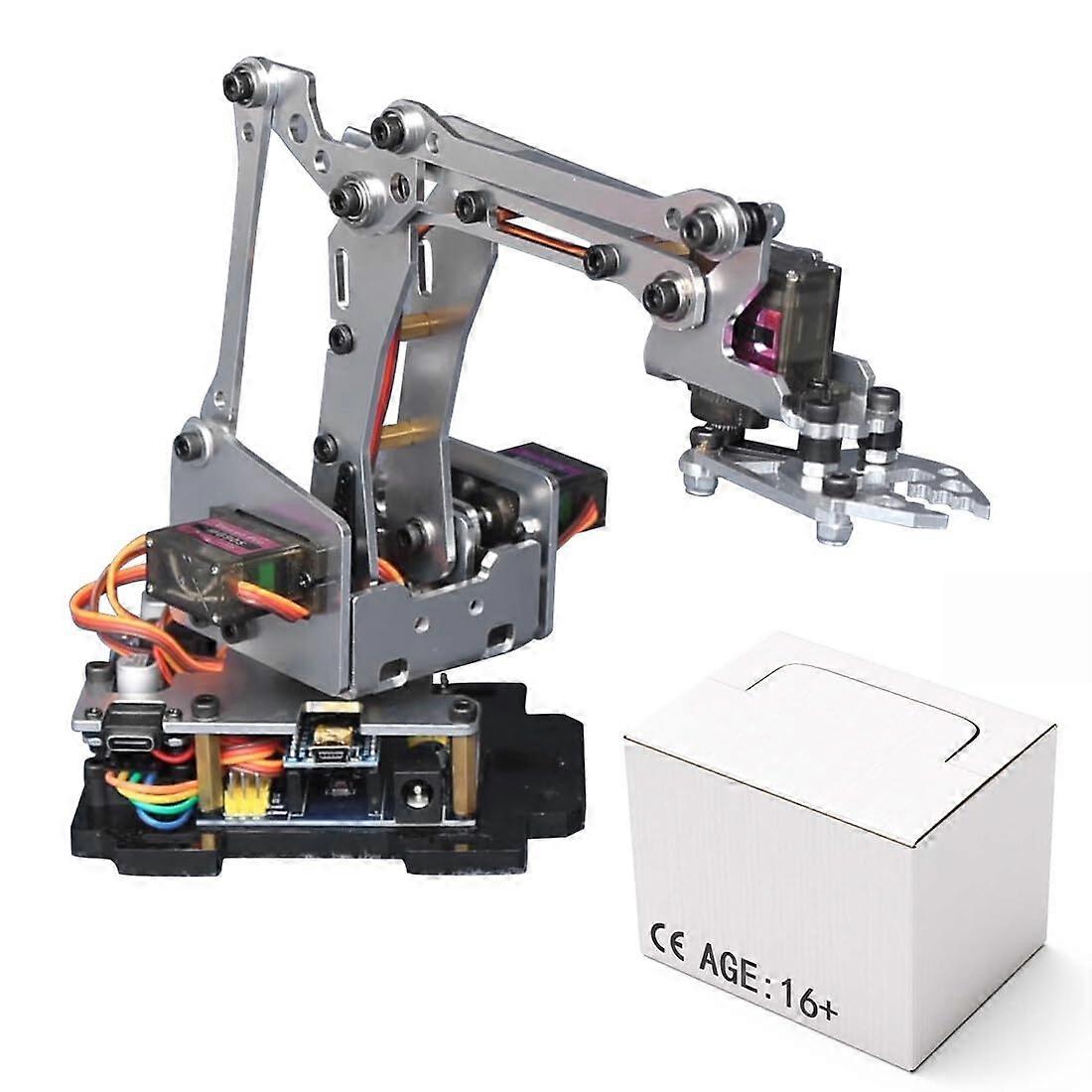 Programmable Metal Robotic Arm Kit with 4 Servo Motors, Bluetooth Control, STEM Learning Tool