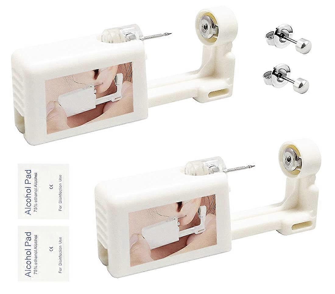 2 Pack Self Ear Piercing Kit with Studs, Disposable Sterile Ear Piercing Gun for Quick Precise Use