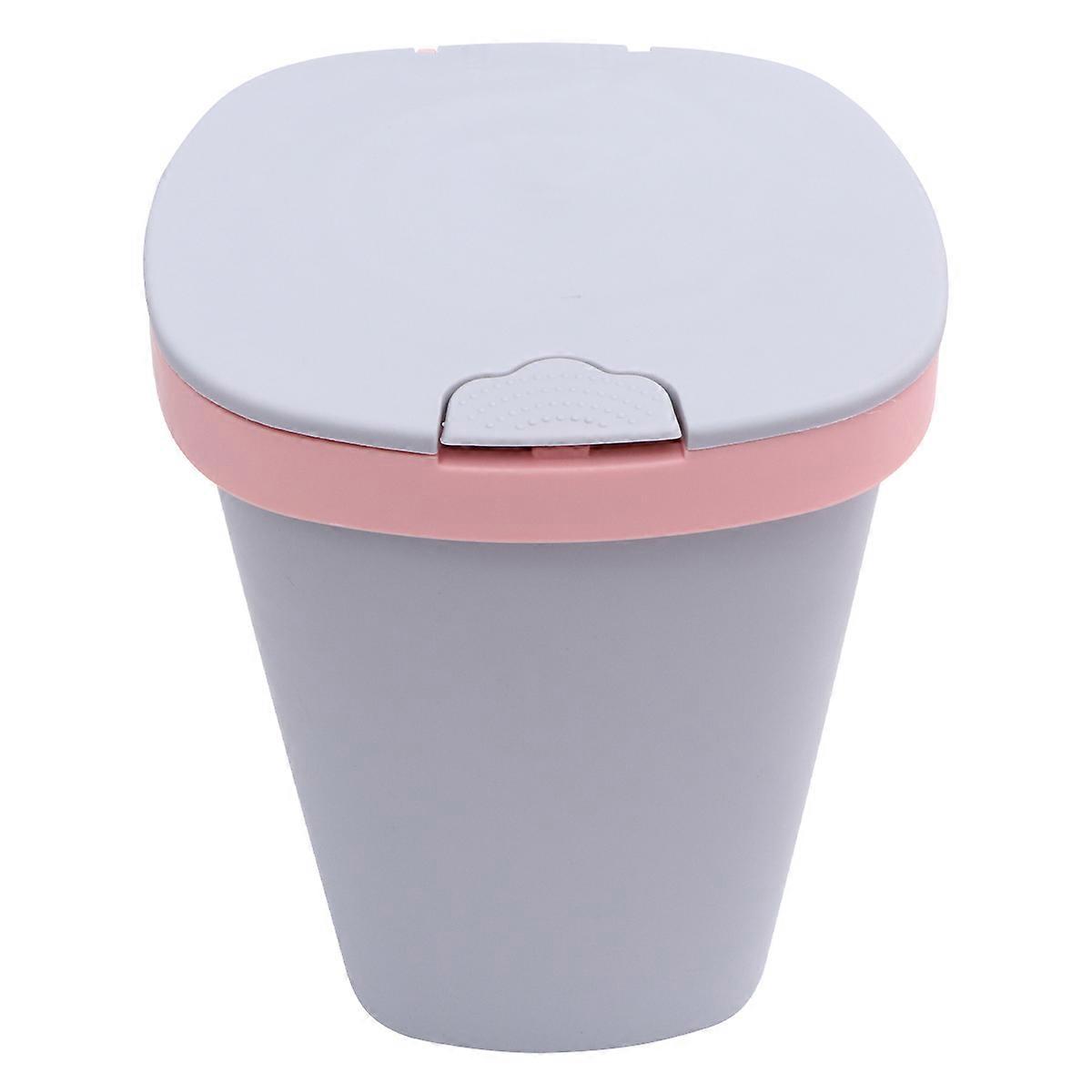 Big Garbage Bin Push-Button Plastic Trash Can Silent Closing Garbage Bag-Compatible Square Pink 1Set