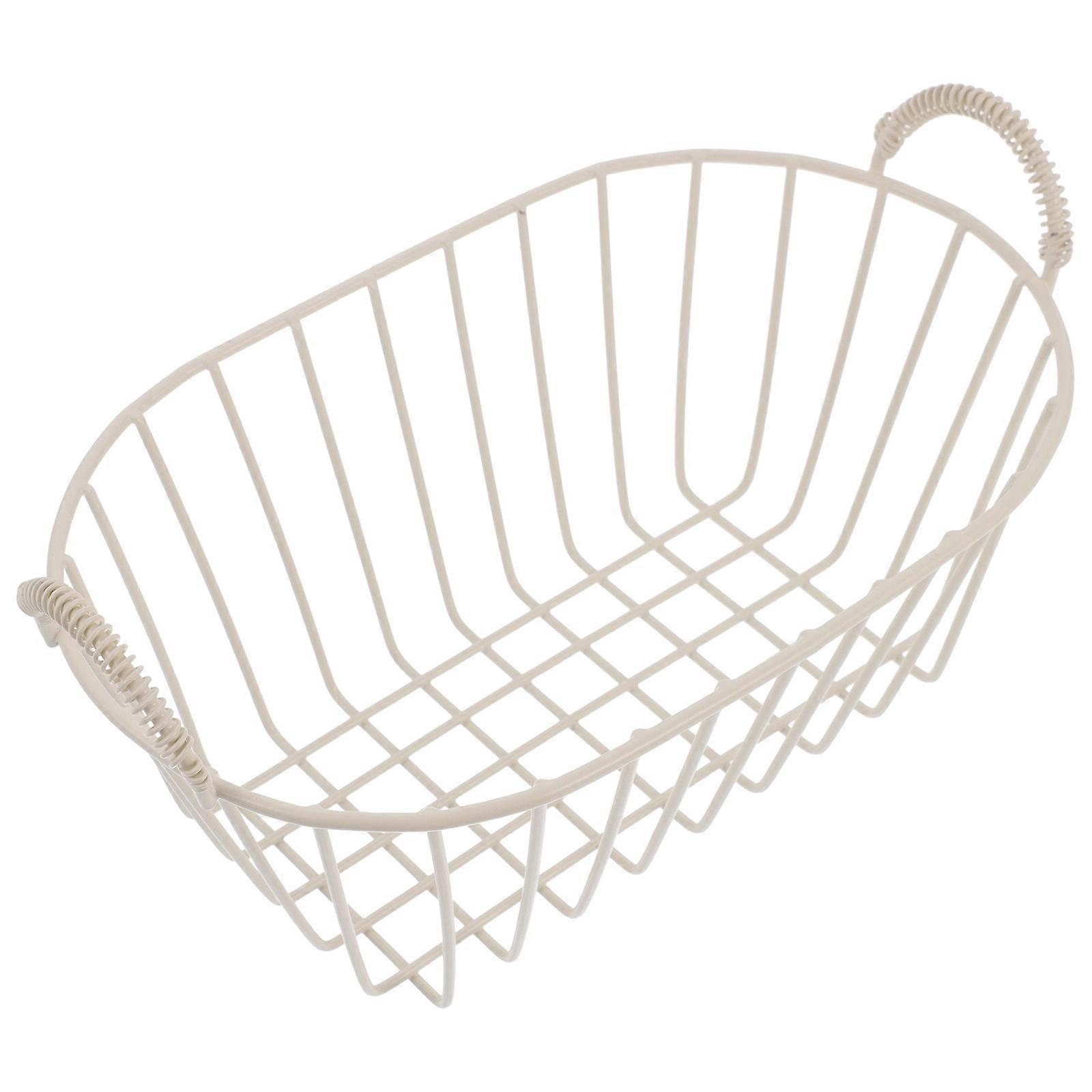 Beige Iron Storage Basket for Home Use with Handle 1Pcs Practical Organizer