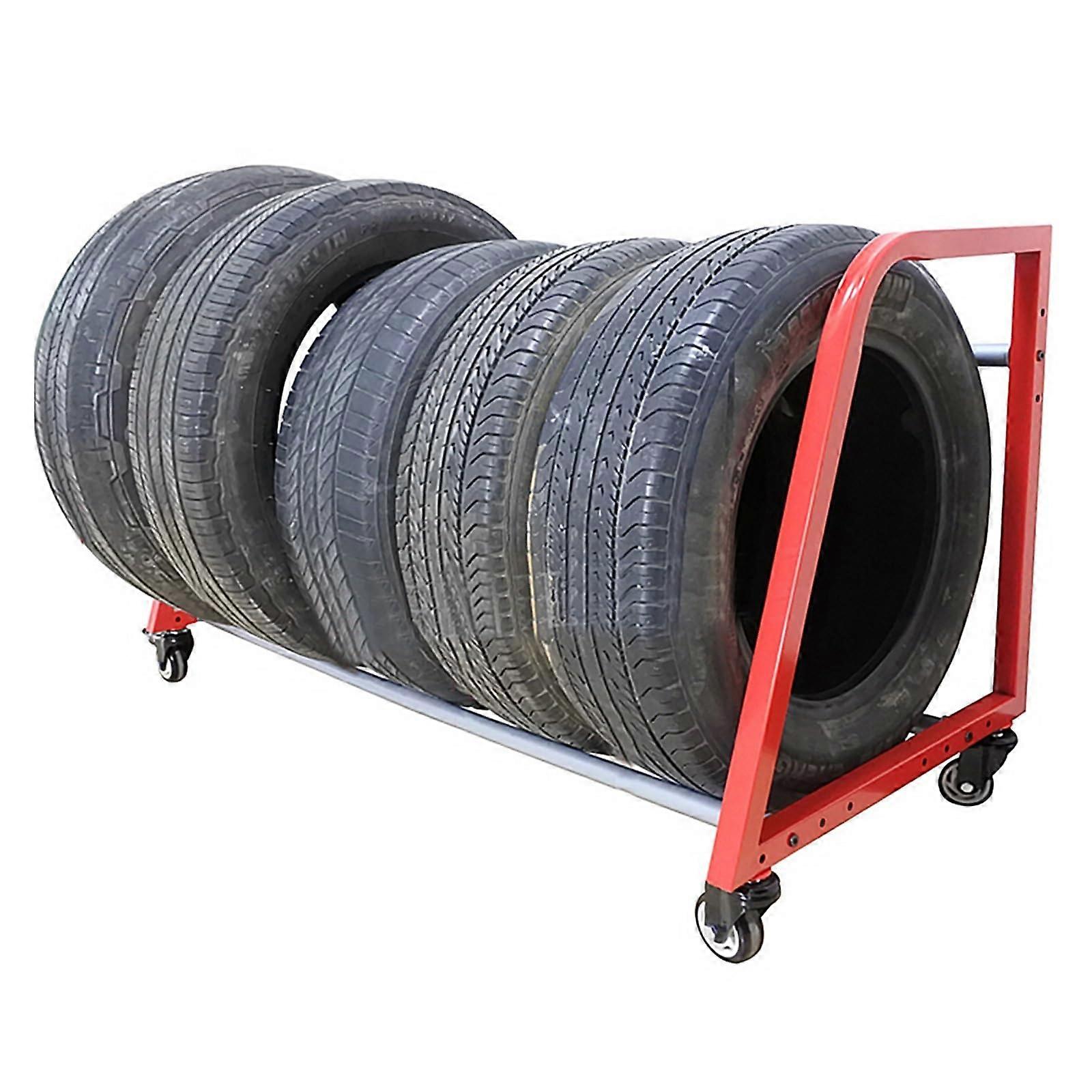 Tire Storage Rack with Adjustable Fit, Lockable Rolling Wheels, SpaceSaving Vertical Stand for 4 Tires