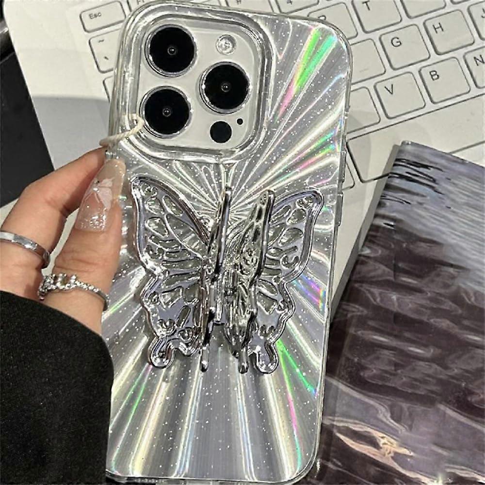 Case for iPhone 14 Plus Aurora Gradient Glitter Butterfly Bracket Slim Protective Cover AntiScratch Design