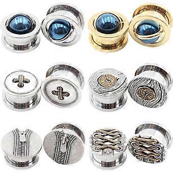 Novo conjunto de 2 peças de cadarços de aço inoxidável com botão, zíper e bolinha para orelha, alargador de furo, joia corporal, acessórios modernos e estilosos.