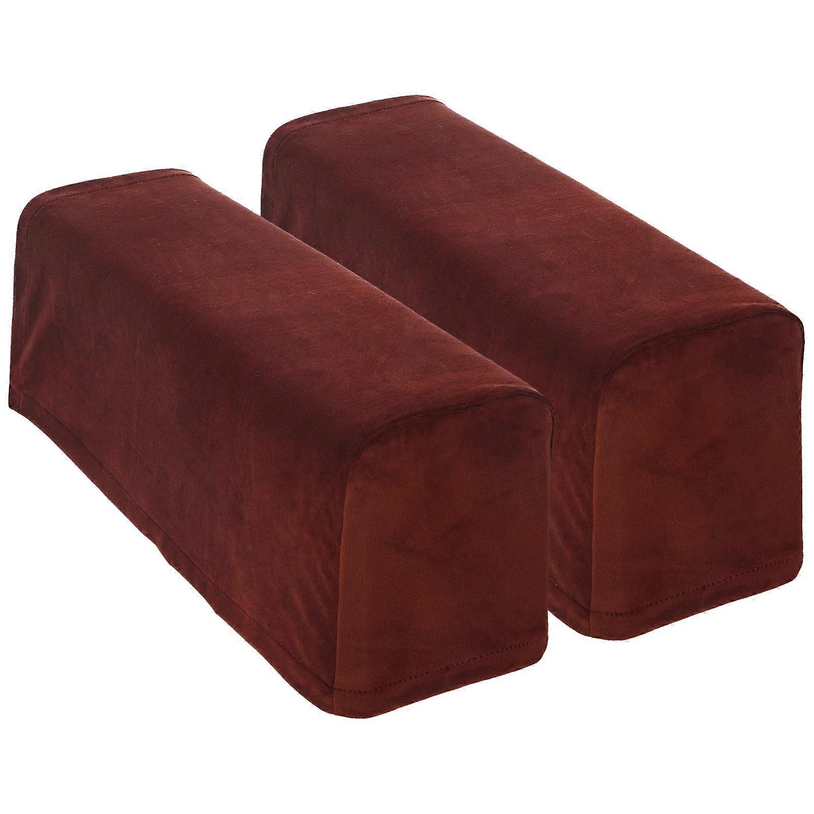 2Pcs Universal Sofa Armrest Cover Elastic Armrest Protector Solid Color Armrest Protective Cloth Coffee
