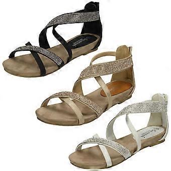 Ladies Savannah Low Wedge Diamante X Strap Sandals