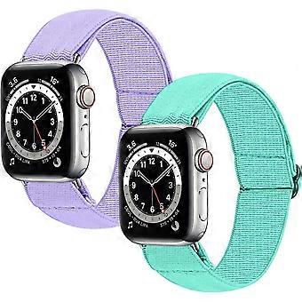 2Pack Gummiband Kompatibel mit Apple Watch 38mm 40mm 41mm 45mm, verstellbares Stretch-Armband für iWatch Series7/6/5/4/3/2/1 SE Frauen (Mintgrün + La