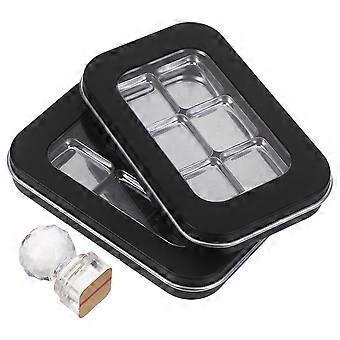 2pcs Magnetic Empty Makeup Palette - DIY Refillable Cosmetics Holder Container with Stamp for Eyeshadow Blush Highlighter Lipstick