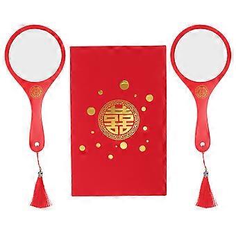 Red Bridal Makeup Mirror with Tassel 3Pairs Handheld Wedding Mirrors