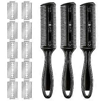 3pcs Hair Razor Combs Double Side Hair Cutting Comb With 10stainless Steel Blade Professional Barber Salon Hair Thinning Comb Tool