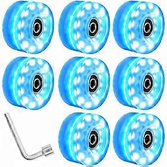 Roller Skate Wheels with Wrench, Double Row Light Up Wheels with Six High-Flash Lights for Outdoor Use