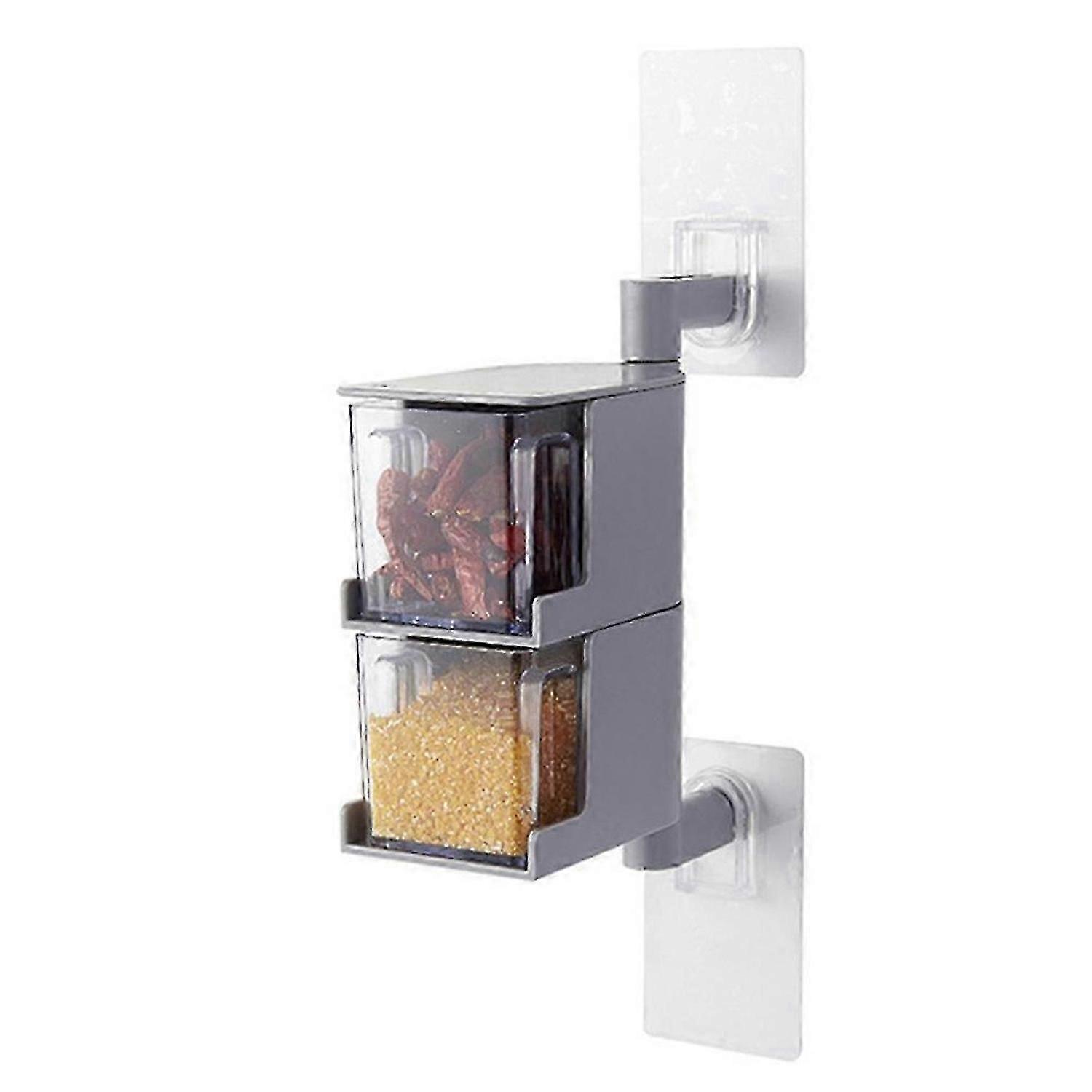 Wall Hanging Rotatable Condiment Storage Box Transparent Multi-layer Container with Spoon 26-27