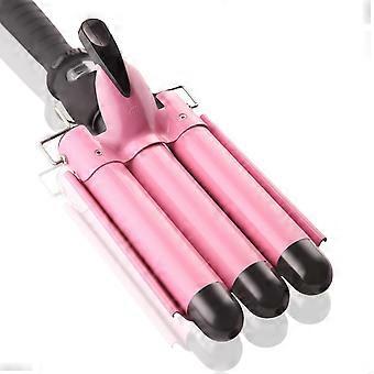 Triple Barrel Ceramic Tourmaline Hair Waver, Pink Styling Wand with Negative Ions & Safe Design, Perfect for Creating Natural-Looking Curls at Home