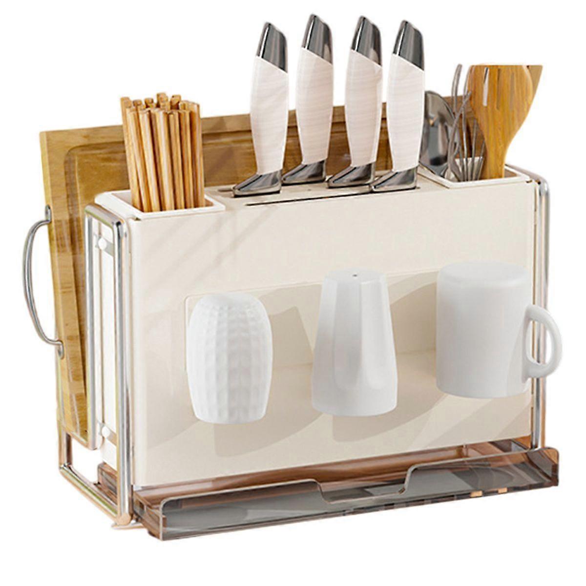 Large Capacity Multi-Functional Knife Storage Block with Drain Pan