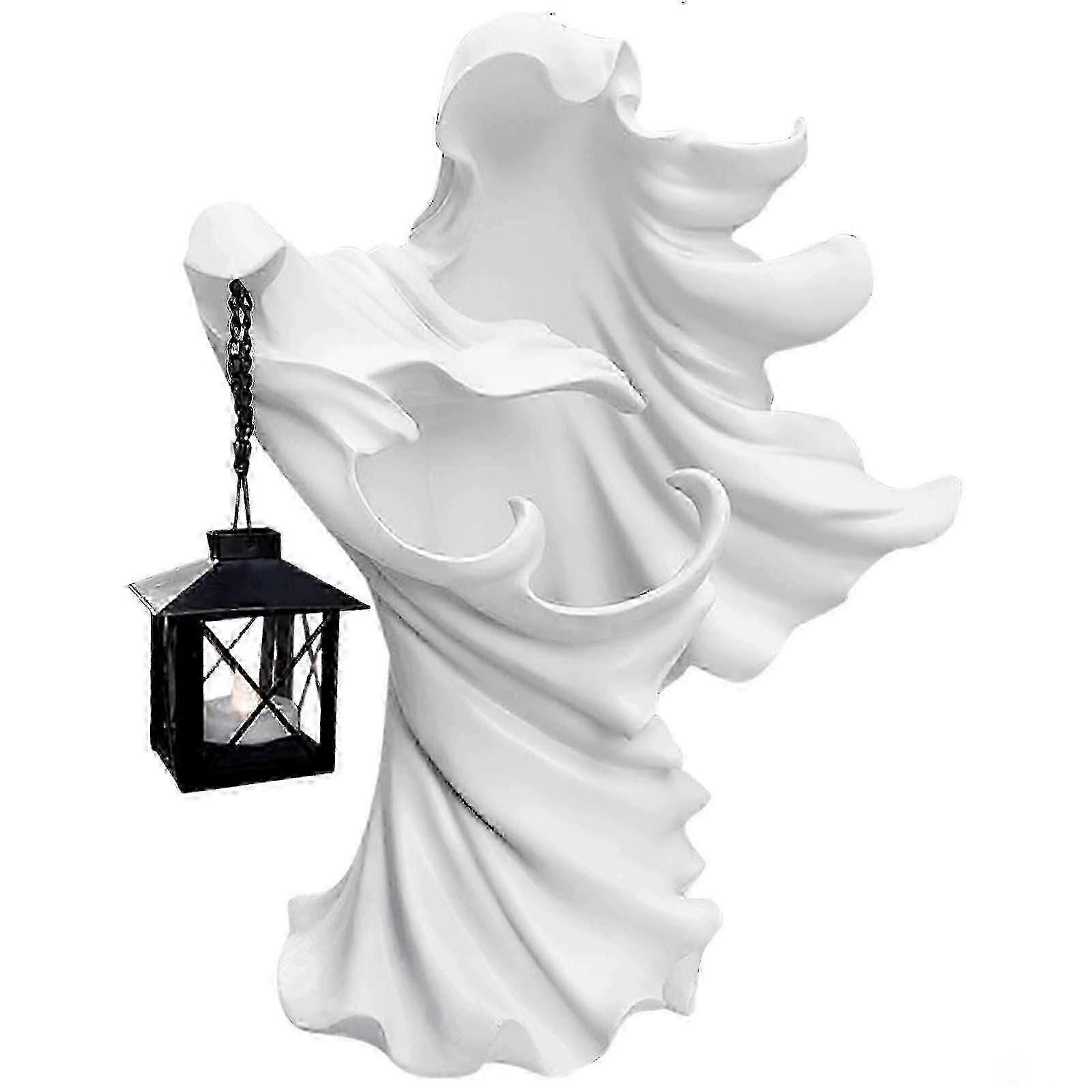 Cracker Barrel Ghost Halloween Witch Solar Lantern Decoration, White