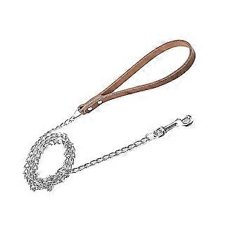 Metal Dog Leash Training Collar Rope Lead Strap with PU Handle (Brown)
