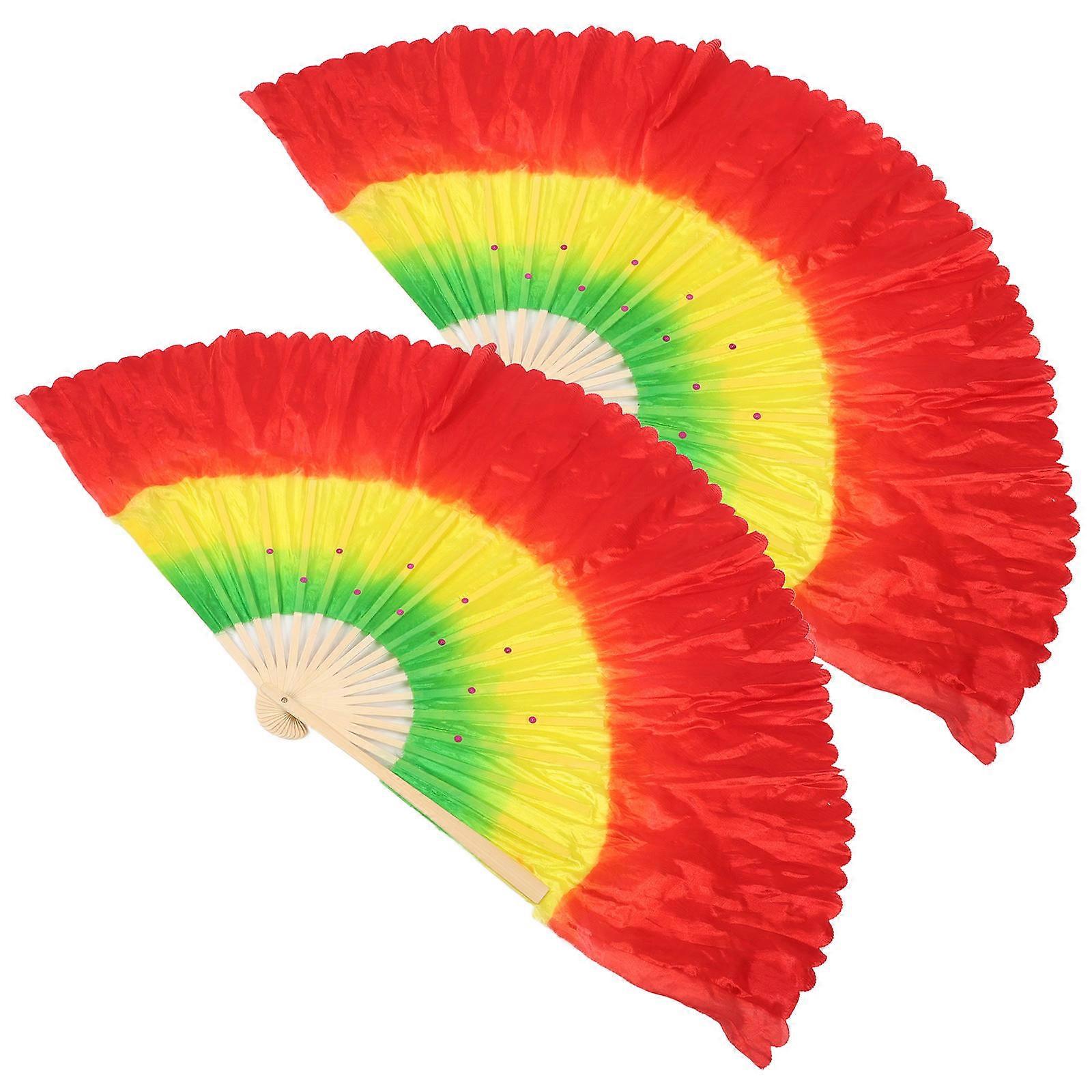 Performance Fan Decor 2Pcs Red Folding Hand Fans for Dance Practice
