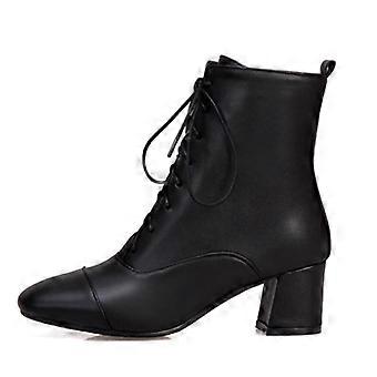 Stivaletti da donna alla moda per autunno/inverno, neri e bianchi, scarpe da festa, casual, con tacco basso, allacciatura, taglie grandi 34-45