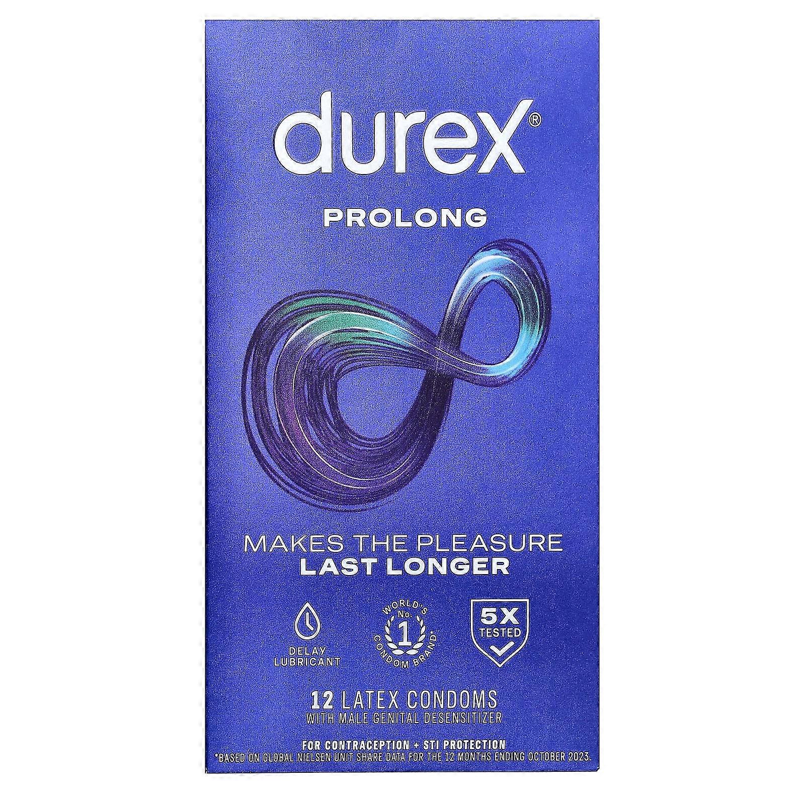 Durex, Prolong, Regular Fit, 12 Latex Condoms