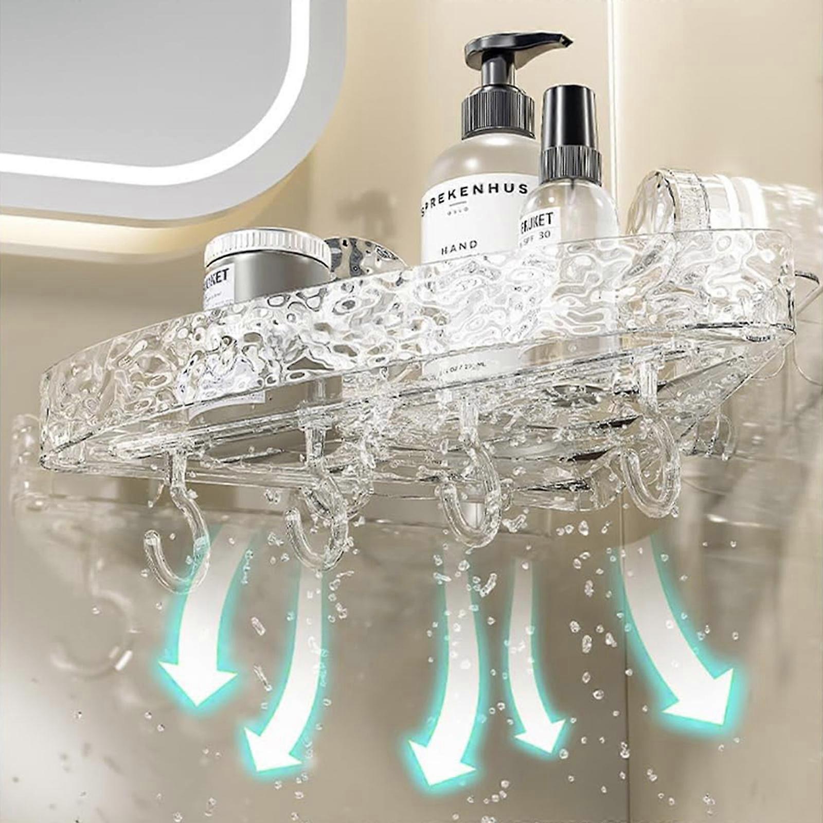 No Drilling Transparent Suction Cup Shelf compatible with Bathroom