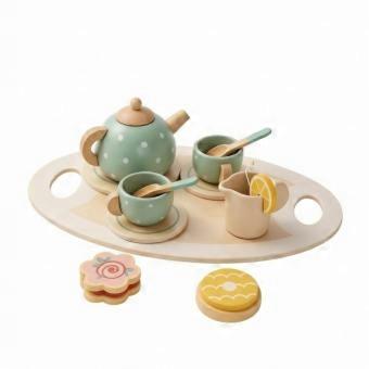 Wooden Tea Set Educational Pretend Tea Set Imaginative Smooth for Toddlers,