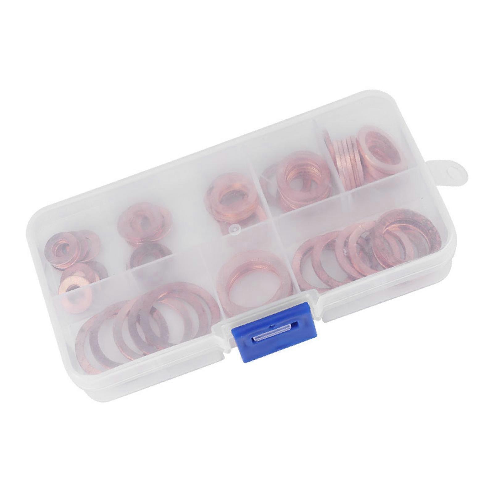 80pcs Solid Copper Sump Plug Assorted Washers Metal Kit Garage Engine Set with Box
