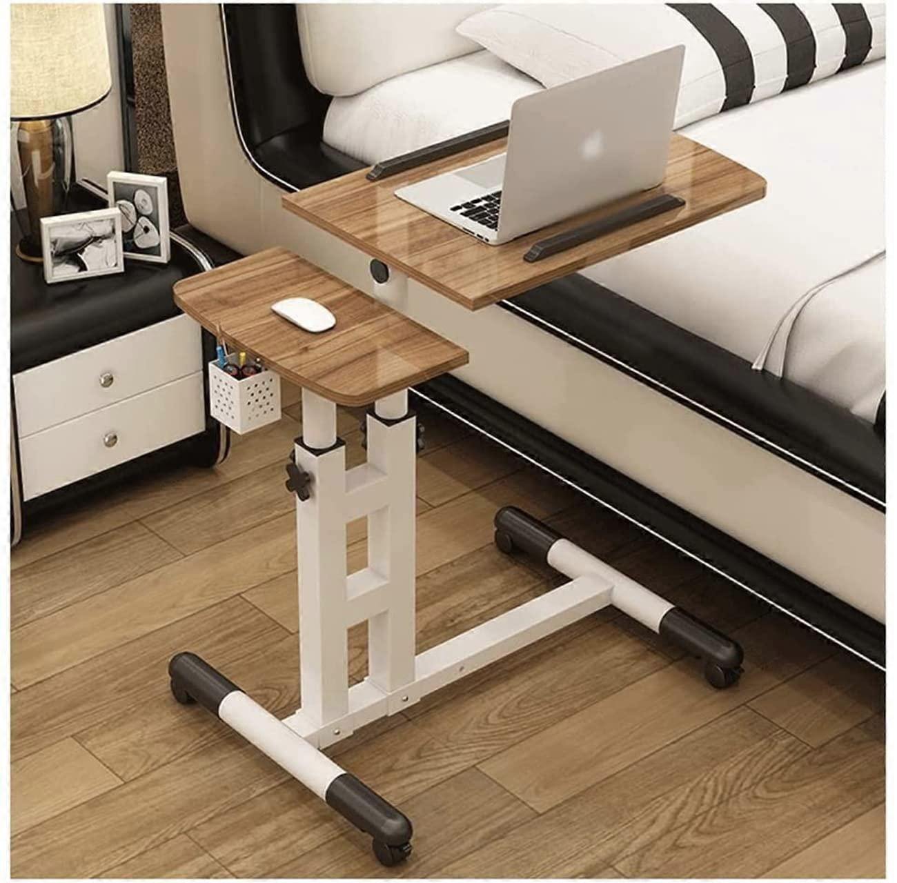 Adjustable Overbed Table with Wheels, Foldable Height Adjustable Tilt  Laptop Desk for Bed