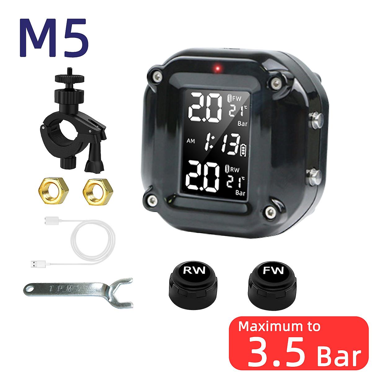 Tpms Tire Pressure Monitoring System Motorcycle Solar Charge Tyre Temperature Alarm Sensor  Colorful Display Wireless