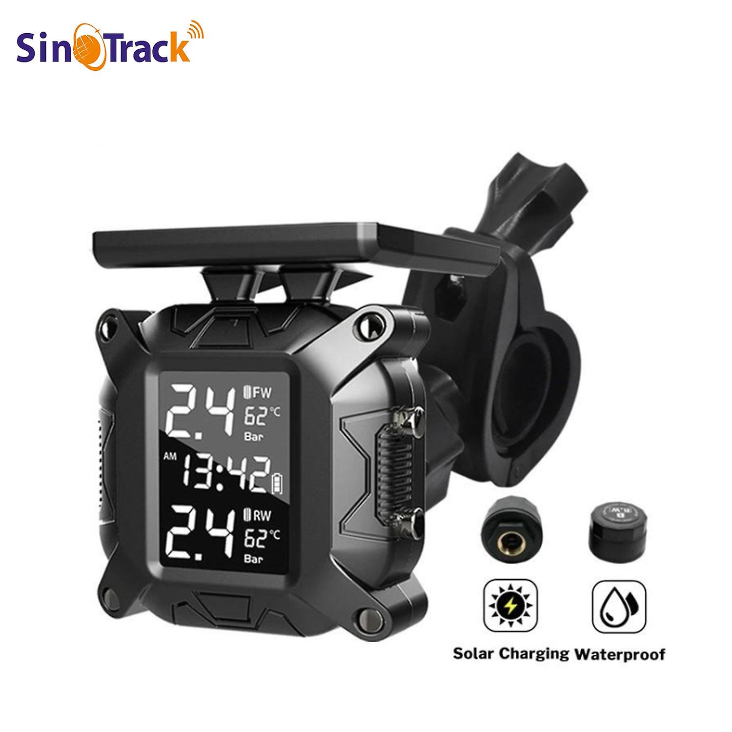 Solar Tpms Waterproof Motorcycle Tire Pressure Temperature Monitoring Alarm Real-time Monitoring With 2 External Sensors