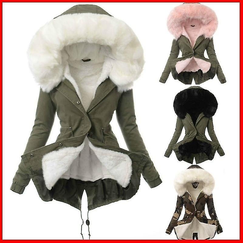 Collo in pelliccia allargata Giacca imbottita da donna in cotone giacca con cappuccio di media lunghezza