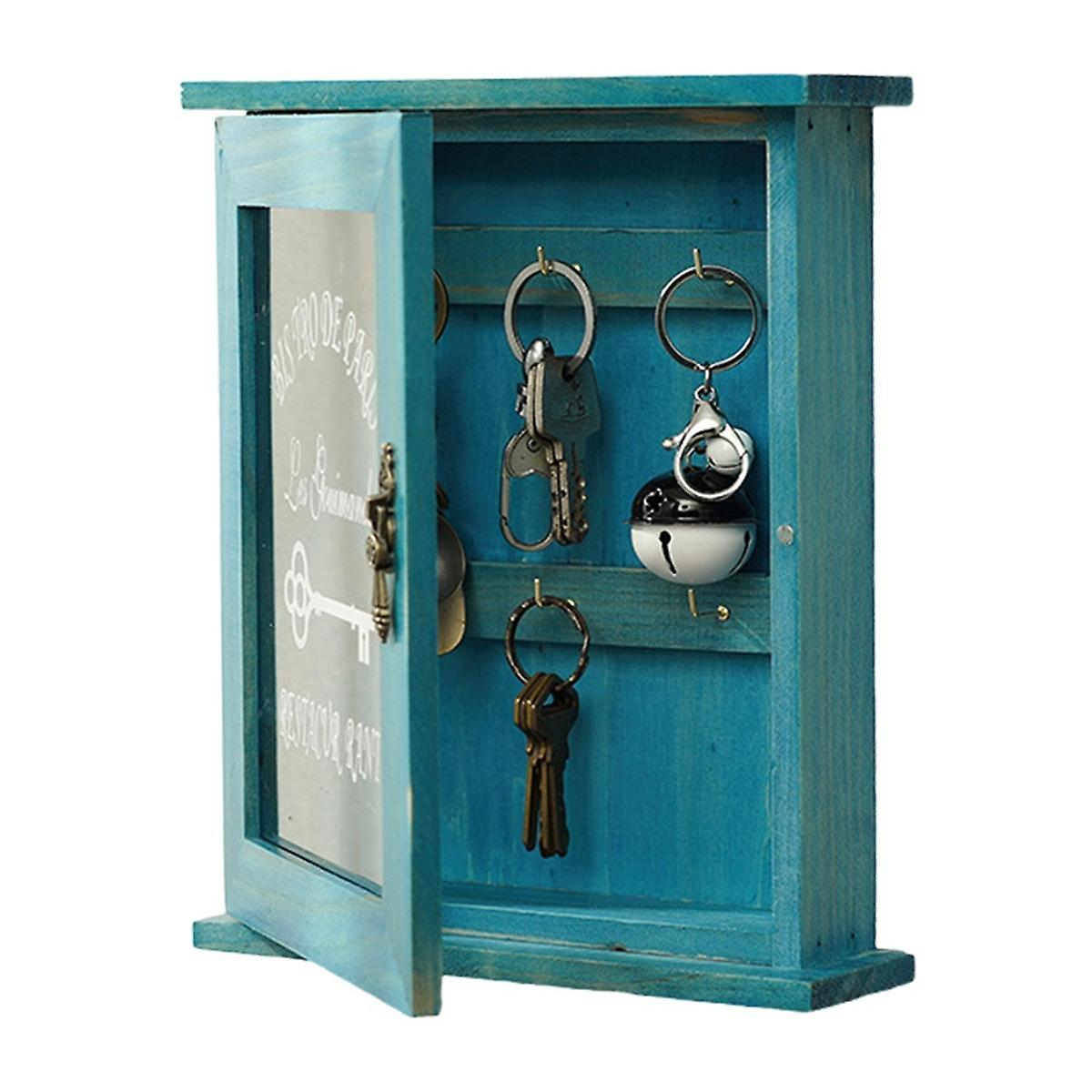 Wooden Key Box, Retro, Wall, Key Cabinet with Magnetic Door, Durable Solid Wood Storage with 6 Hook