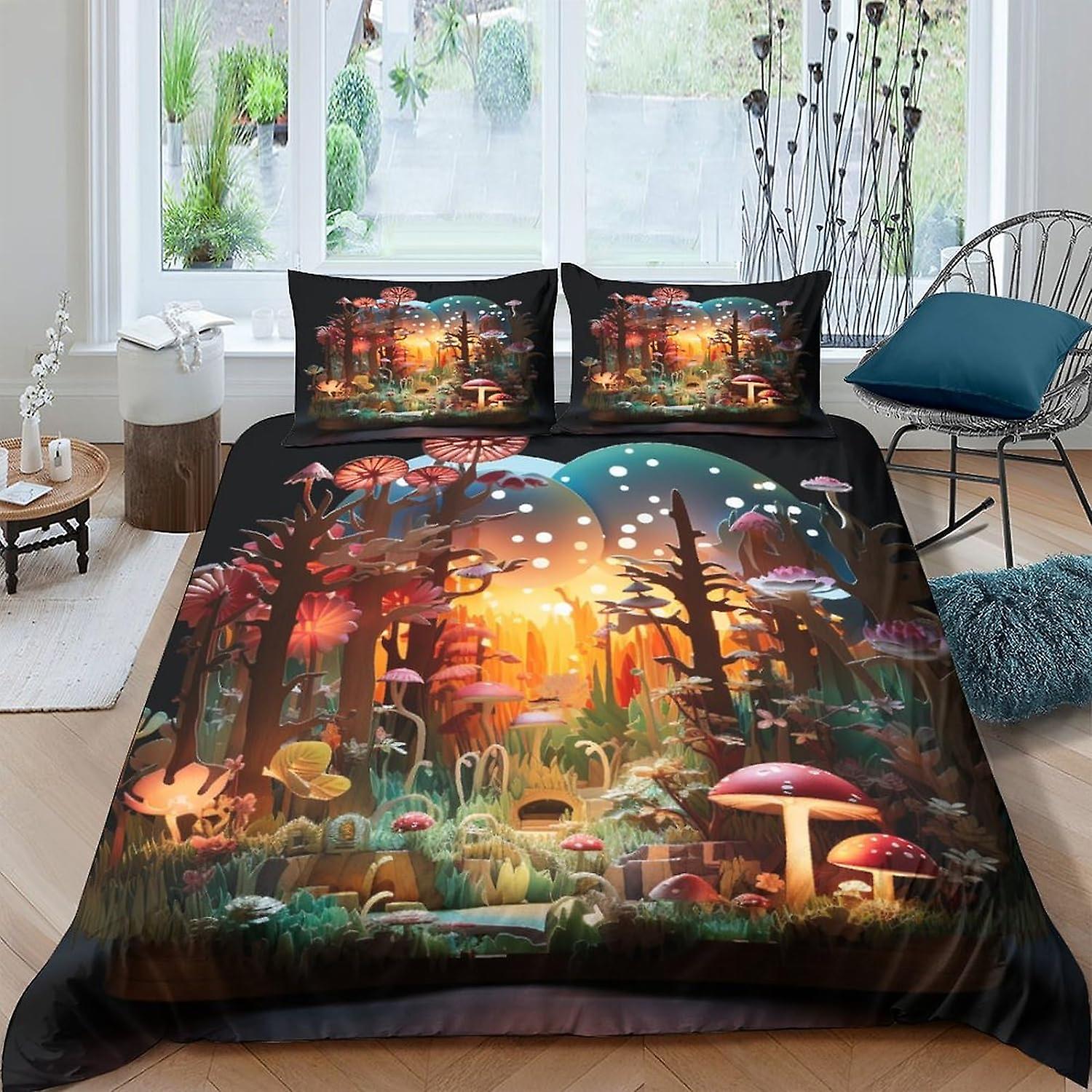 VCLUST فانتسي الفطر لحاف مجموعة الفراش ، 3 قطع مجموعة غطاء لحاف سهلة العناية ، الجنية غابة لحاف غطاء وسادة الحالات مع سحاب إغلاق مايكروفيب لينة