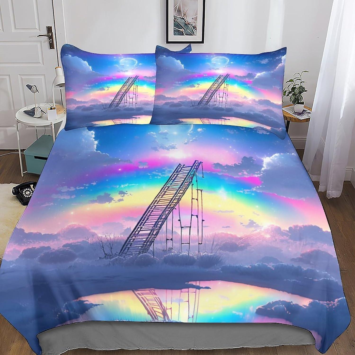 Zestaw poszewek na kołdrę Rainbow Stairs Komplet pościeli 3D z mikrofibry poliester Kolorowa poszewka na kołdrę z poduszką Shams, 3-częściowy zestaw, poszewka na kołdrę z zamkiem błyskawicznym