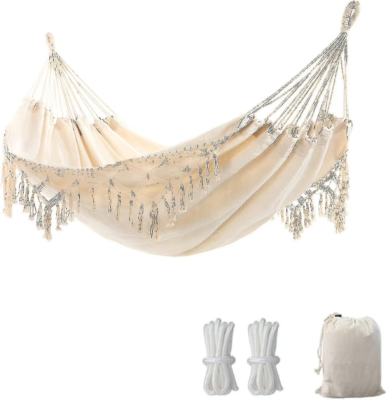 Garden Hammock with Stylish Tassels 2 Person Macrame Hammock Bed with Carry Bag for Patio, Yard, Out