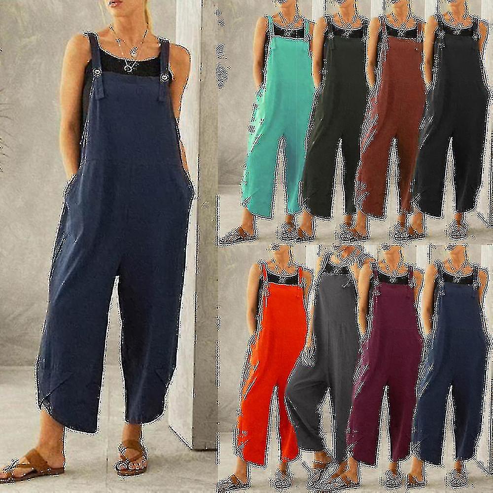 Womens Ladies Summer Autumn Dungarees Cami Top Buttons Overalls Baggy Jumpsuit Playsuit Pockets Trousers Pants Holiday