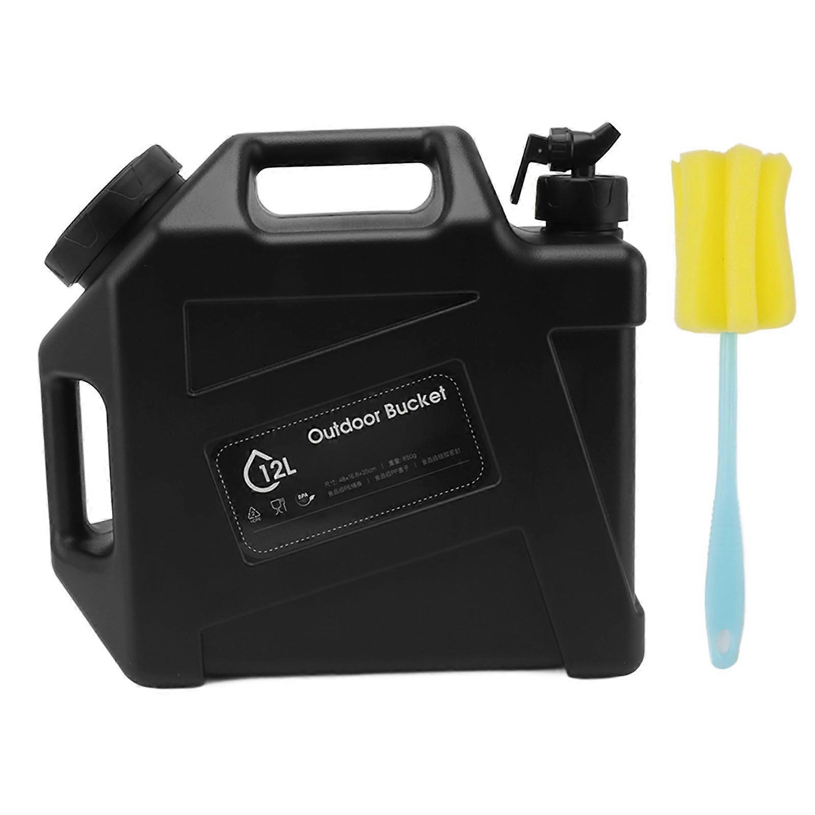 Water Container 12L Large Capacity Drinking Water Storage Bucket with Valve for Camping Black