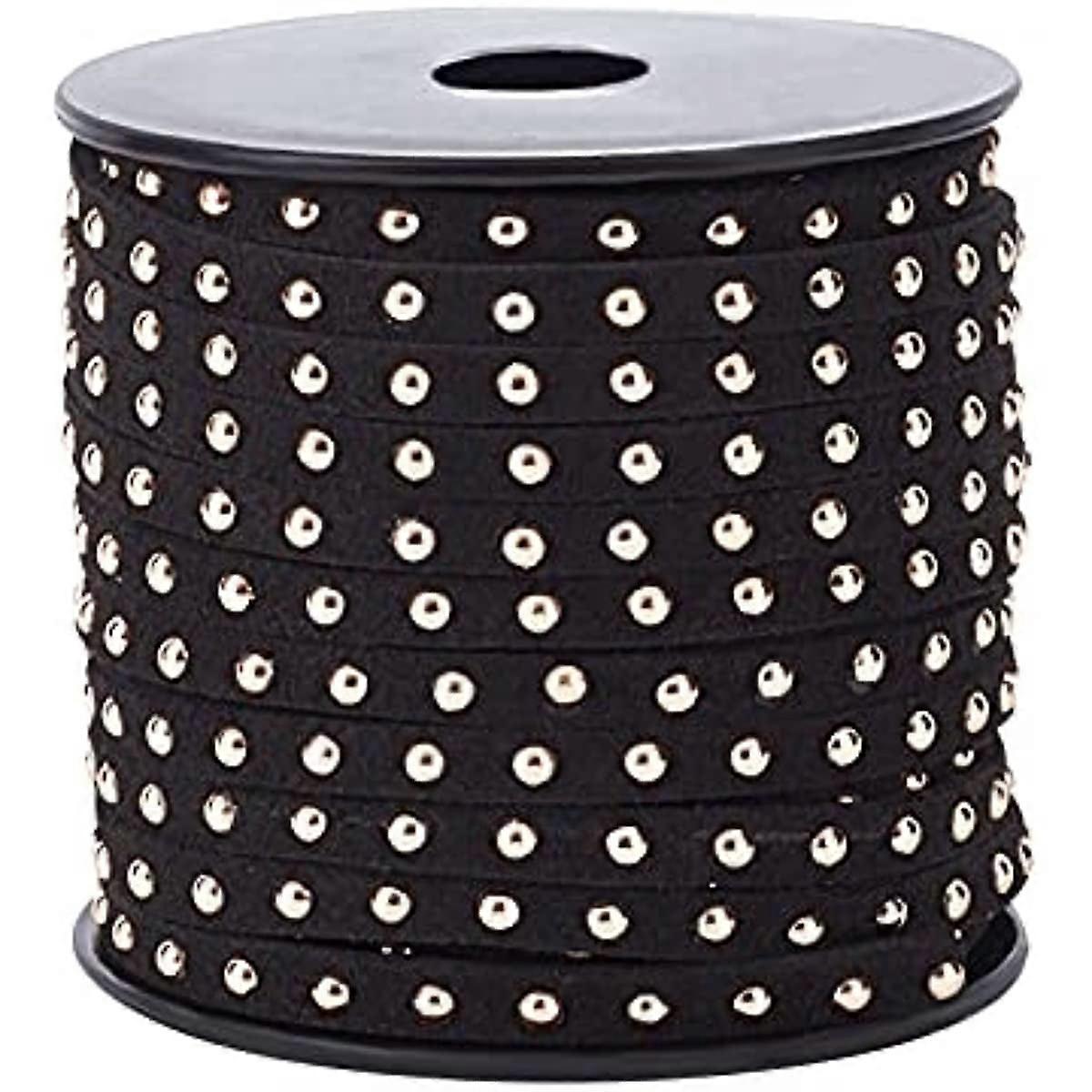 21.8Yard Faux Suede Cord 4mm Micro Fabric Flat Beading String Aluminum Studded Faux Suede Leather Cord with Golden Rivet