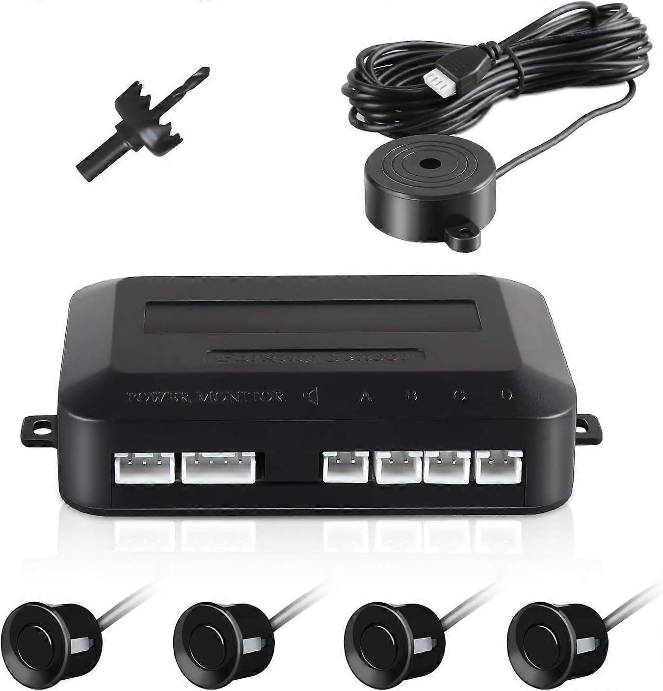 Car Reversing Sensor, Auto Parking System Reversing Radar with Bibi Buzzer Alarm and 4 Sensors - Black