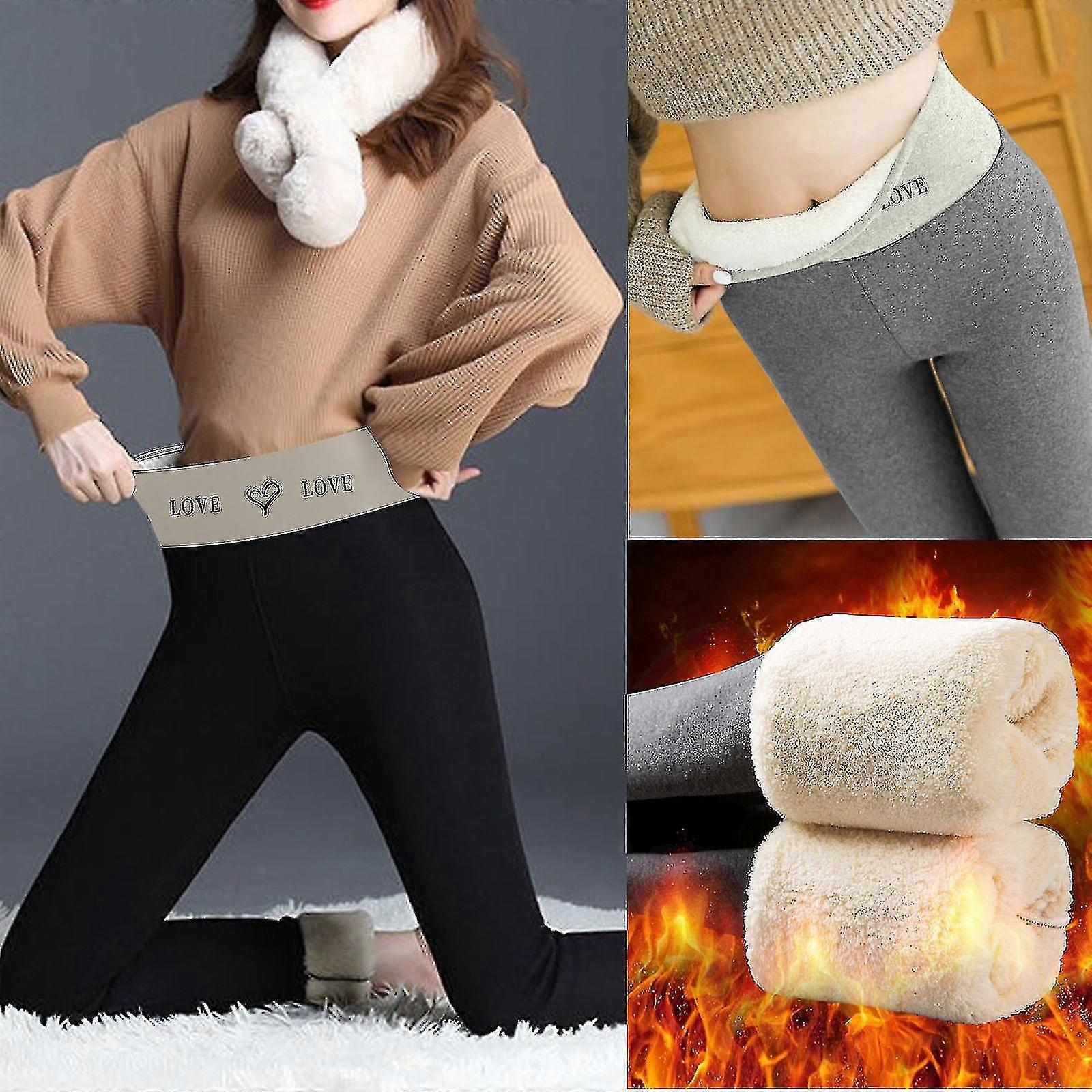 Women's Solid Colour Fleece Thermal Bottoms Waist Letter Love Print Clashing Colour Blocking Plus Fleece Bottoms