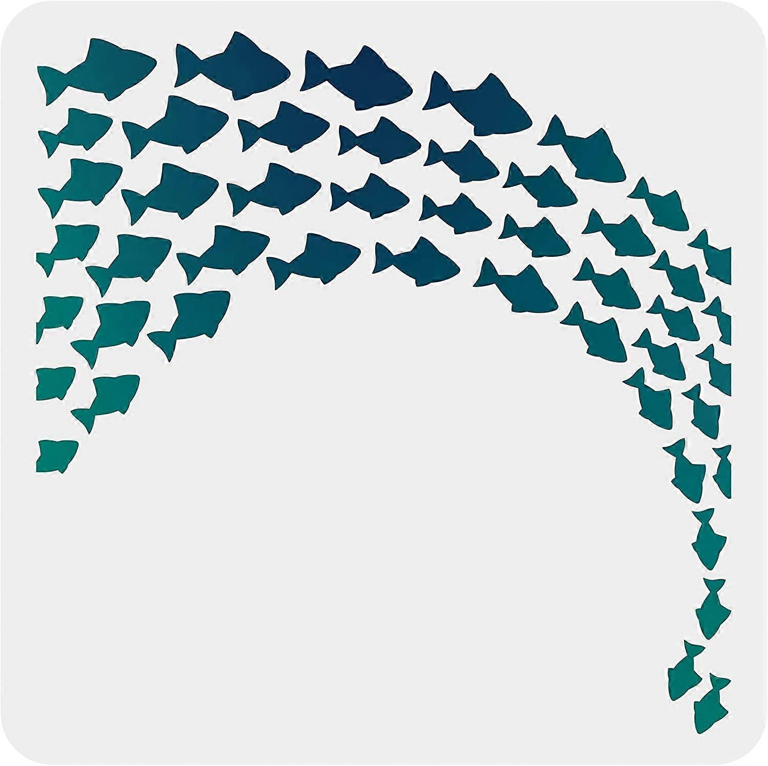 Fish Stencil Template Large School of Fish Stencil Reusable DIY Art and Craft Stencil for Painting on Wood White Square