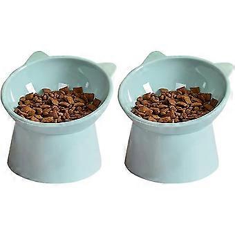 Cat Bowl Dog Bowl Raised Cat Bowl, Anti Oppkast Cat Bowl, Sklisikker mat og vann Bowl, For Flat Face Cat liten hund (grønn + grønn)