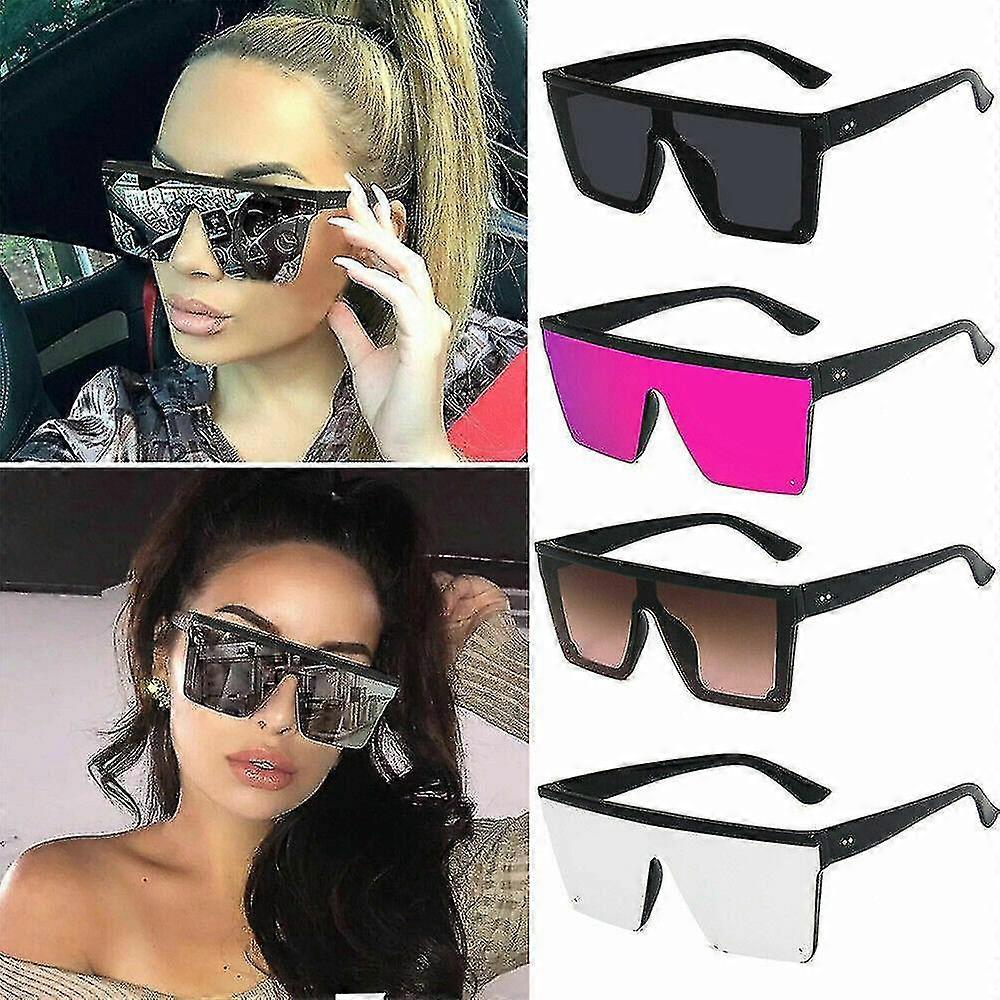 Oversized Square Sunglasses Women Fashion Flat Top One Piece Shade Mirror Uv400