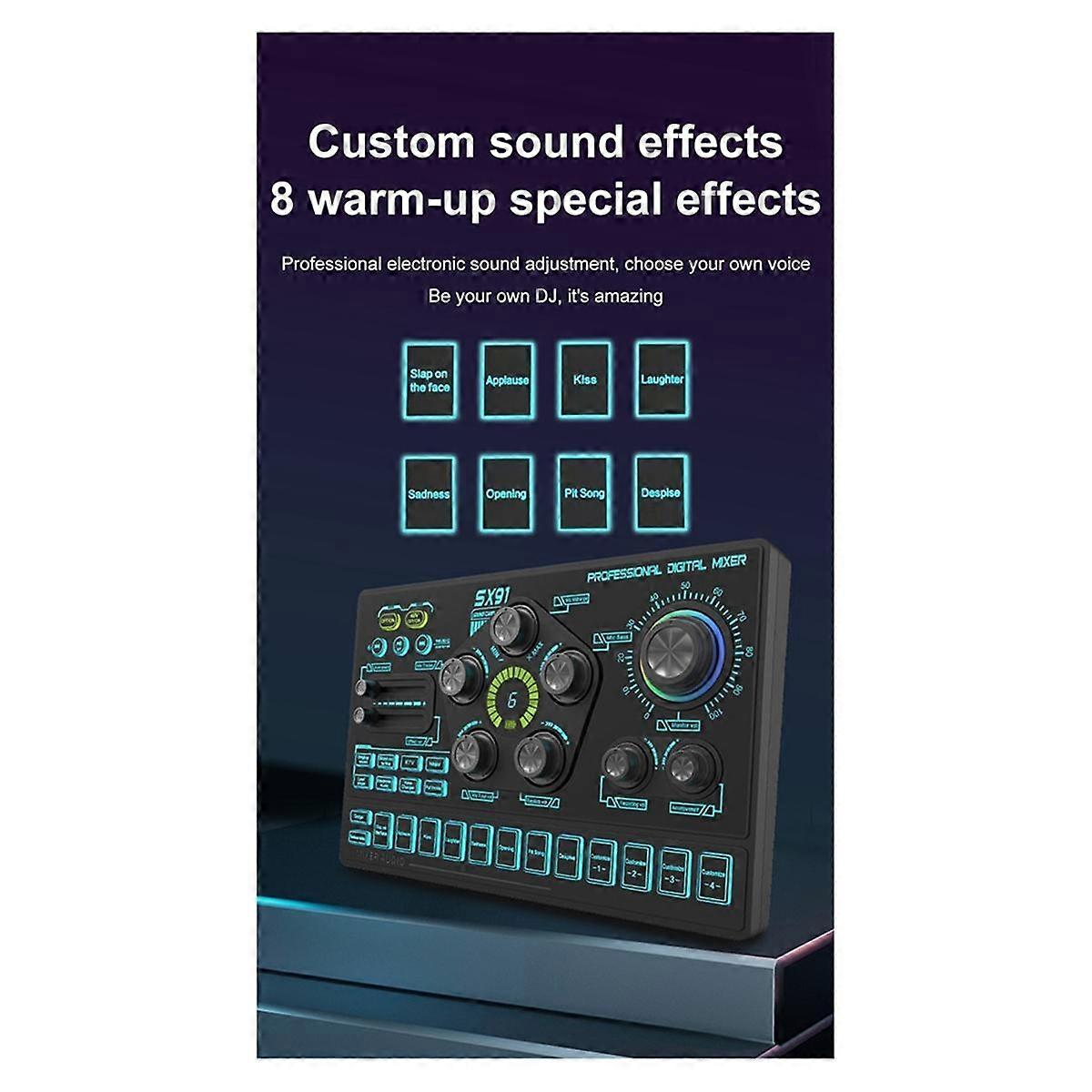 SX91 Live Sound Card USB Sound Mixer Professional Audio Mixing Console Amplifier for Live Sing PC Laptop Cellphone